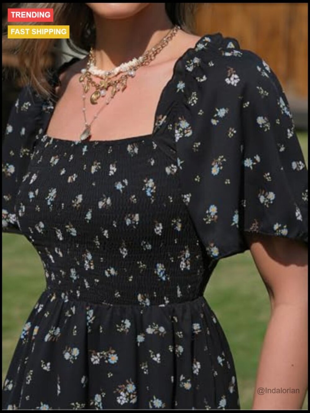 Swiss Dot Square Neck Mini Dress with Ruffle Sleeves and Flowy Swing Skirt - Picture 5 of 7